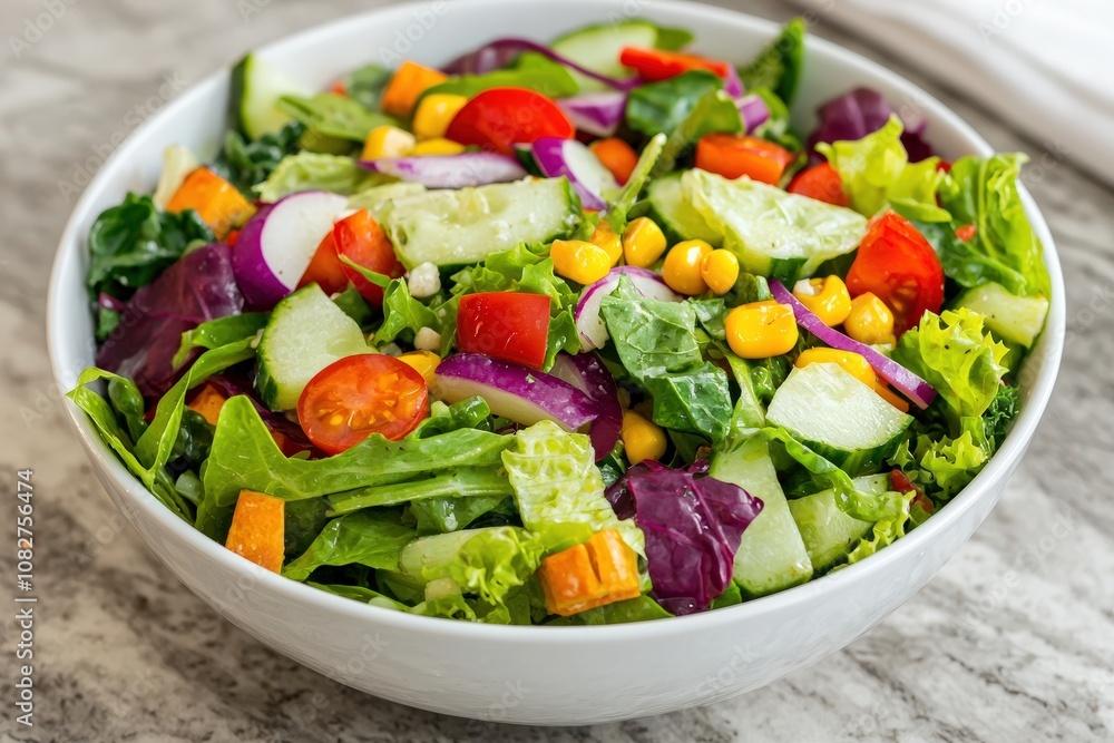 Fresh vegan salad with colorful vegetables promoting healthy eating habits Fresh vegan salad with colorful vegetables promoting healthy eating habits