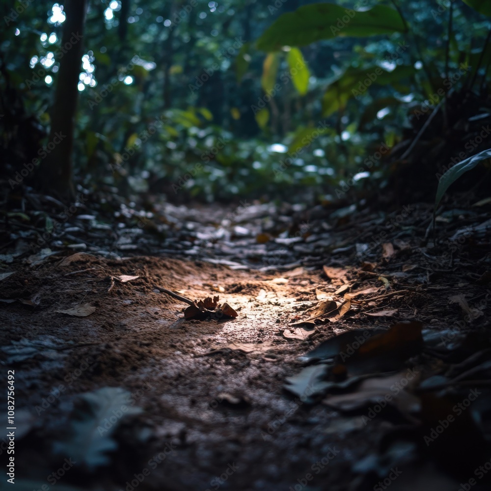 Animal Tracks in Low Light Jungle Path Animal Tracks in Low Light Jungle Path
