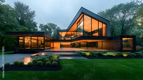 Mid-century modern house with large windows