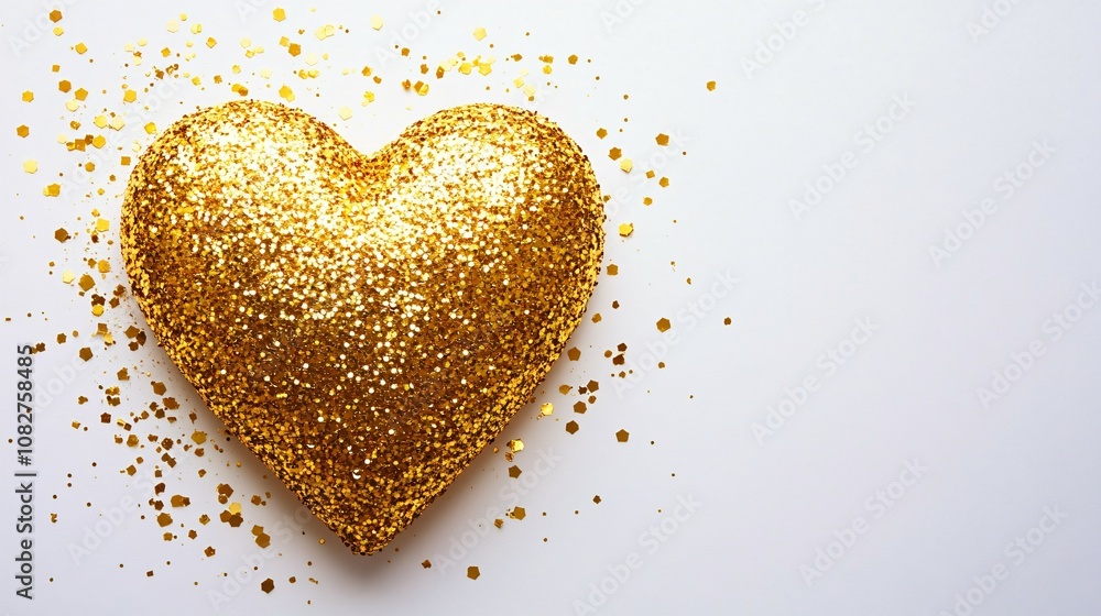 Gold glitter heart on a white background , celebration, love, romantic, shiny, sparkly, decoration, Valentine's Day Gold glitter heart on a white background , celebration, love, romantic, shiny, sparkly, decoration, Valentine's Day