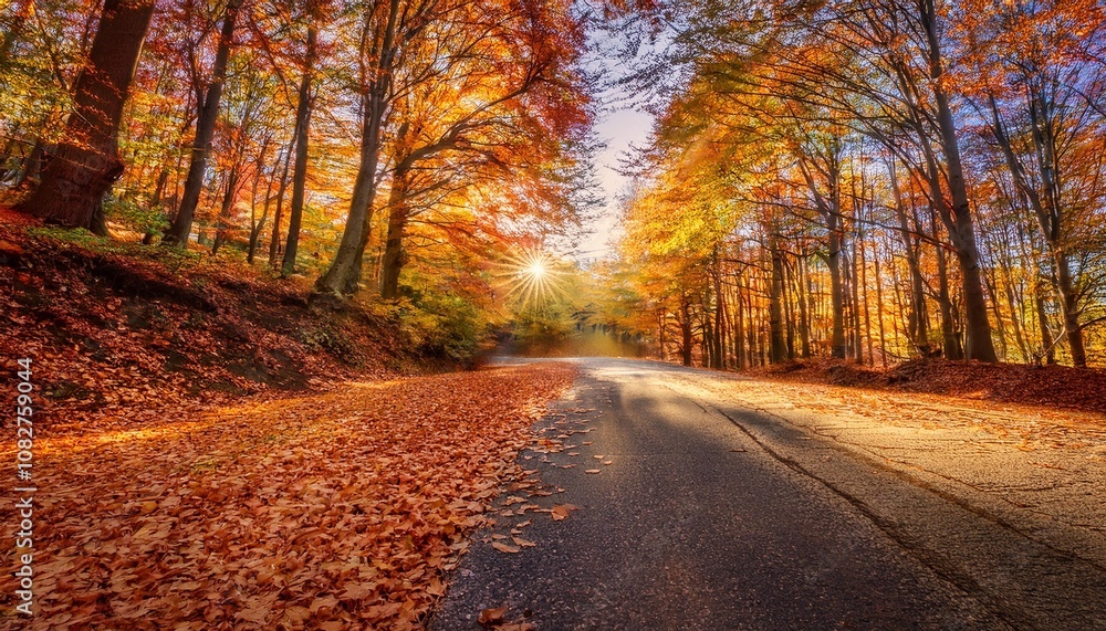 Fototapeta premium autumn in the forest with road
