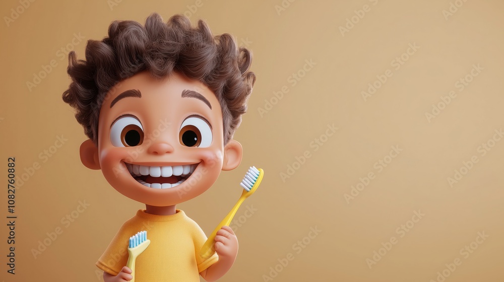 Fototapeta premium Happy child with toothbrush, ready to clean
