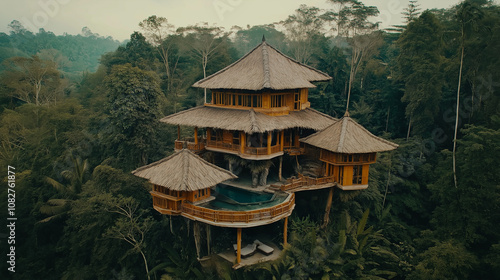 Luxury Treehouse Retreat Nestled Amidst Dense Green Rainforest.