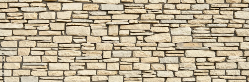 Fototapeta premium Horizontal stacked stone wall background with varying shades of grey and brown, building, stone wall, solid