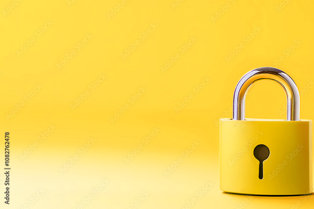 A Vibrant Yellow Padlock Stands out Against a Bright Yellow Backdrop, Symbolizing Safety A Vibrant Yellow Padlock Stands out Against a Bright Yellow Backdrop, Symbolizing Safety