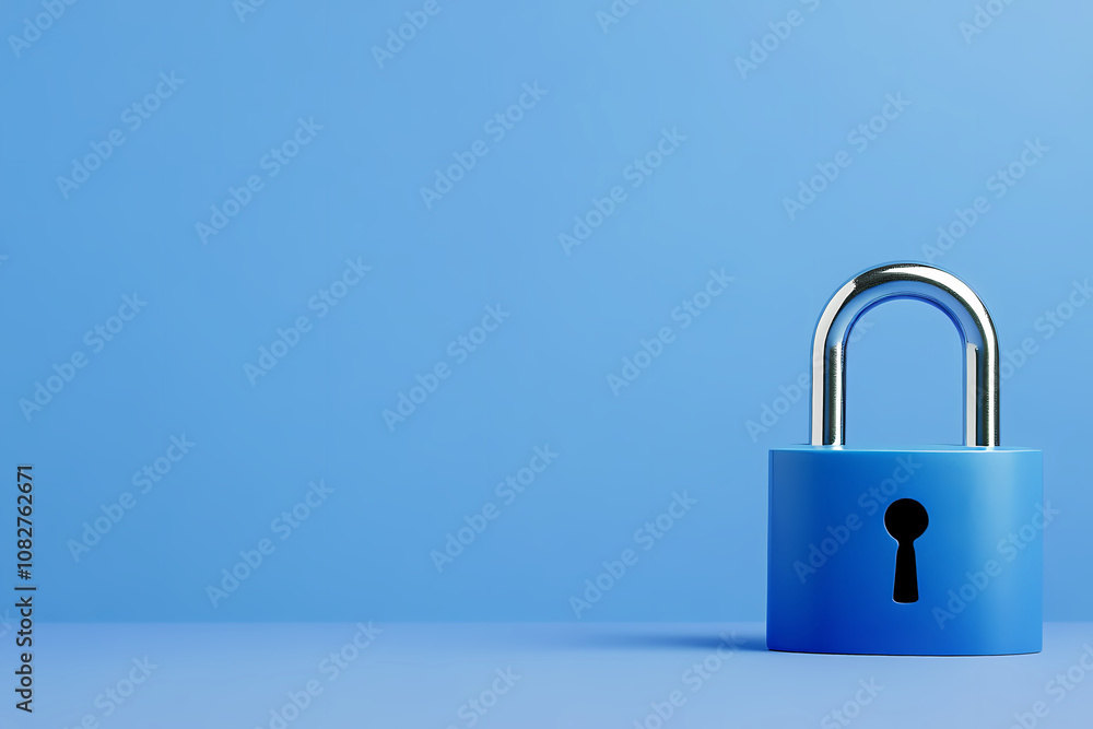 Fototapeta premium A Sleek Blue Padlock Stands Against a Tranquil Blue Background, Symbolizing Security and Protection