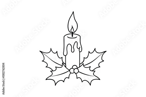 Hand-Drawn Candle Illustration Vector - Minimalist Line Art Design with Flame, Cozy Vintage Decor