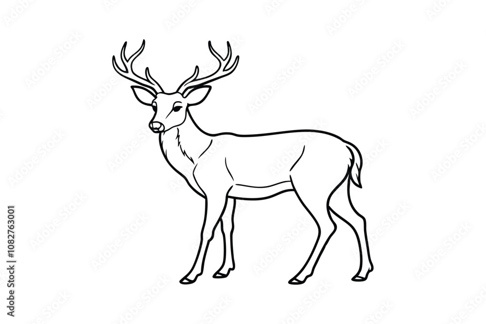 Fototapeta premium Deer Silhouette Vector - Majestic Wildlife Design with Antlers, Minimalist Black & White Forest Art