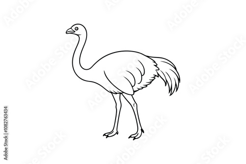 Cartoon Ostrich Line Art Vector - Minimalist Black & White Funny Bird Outline, Playful and Quirky Design photo