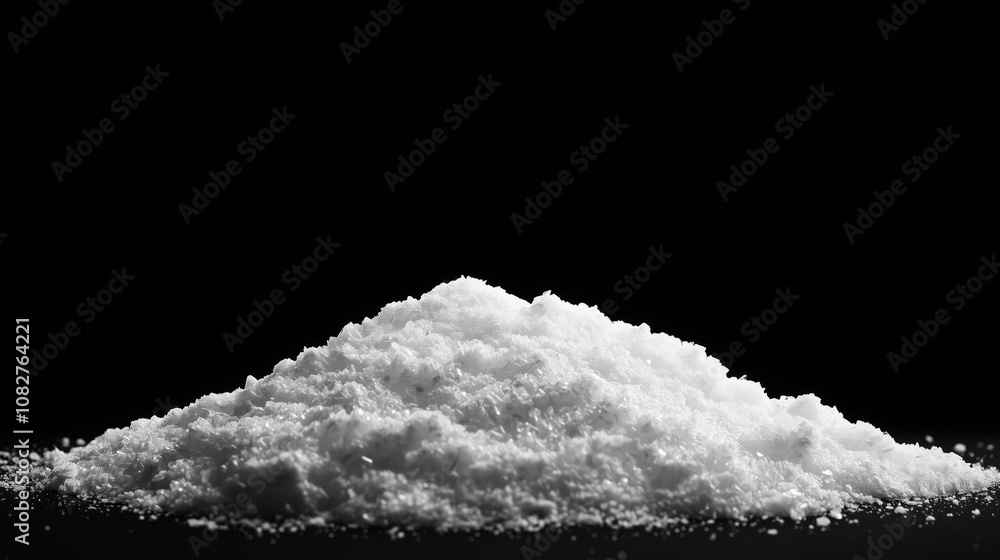 White Powder On Black Background In Studio Lighting