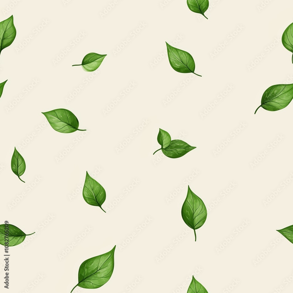 Pattern of green leaves scattered on light background Pattern of green leaves scattered on light background