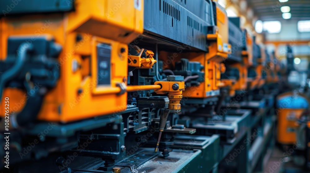 Rows of injection molding machines producing parts Rows of injection molding machines producing parts