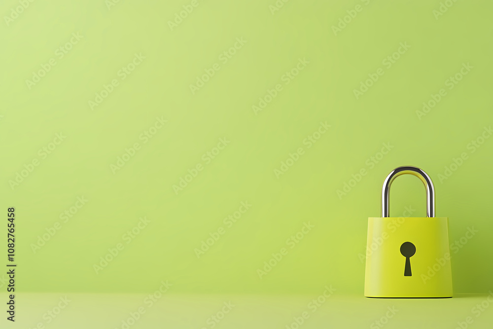 A Bright Yellow Padlock Contrasts With a Vibrant Green Background, Symbolizing Security A Bright Yellow Padlock Contrasts With a Vibrant Green Background, Symbolizing Security