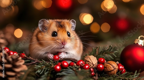 Cute Hamster with Christmas Decorations