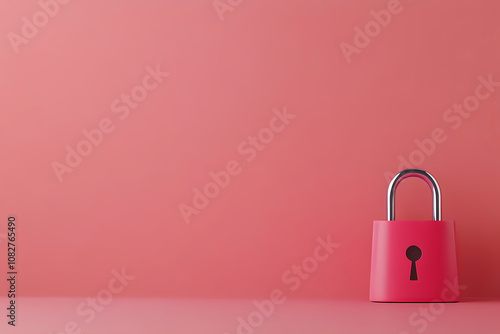 A Pink Padlock on a Coral Wall Symbolizes Security in a Minimalist Style