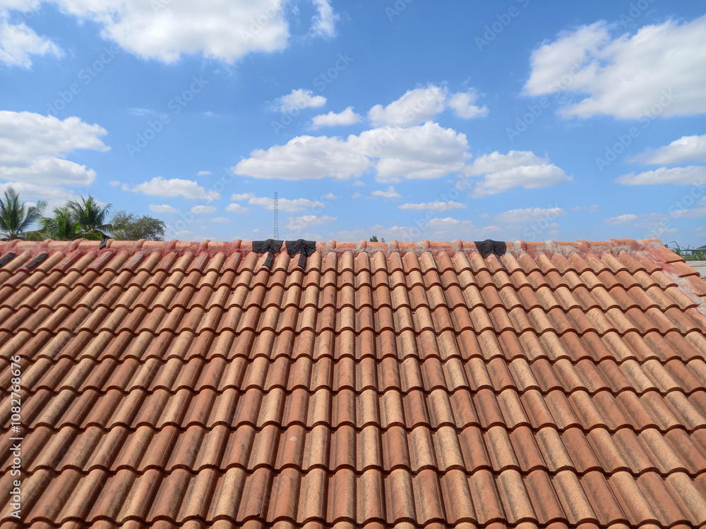 roof covered with terracotta tiles. The tiles are arranged in a uniform, overlapping pattern, creating a visually appealing and functional surface. The terracotta tiles are reddish-brown in color. roof covered with terracotta tiles. The tiles are arranged in a uniform, overlapping pattern, creating a visually appealing and functional surface. The terracotta tiles are reddish-brown in color.