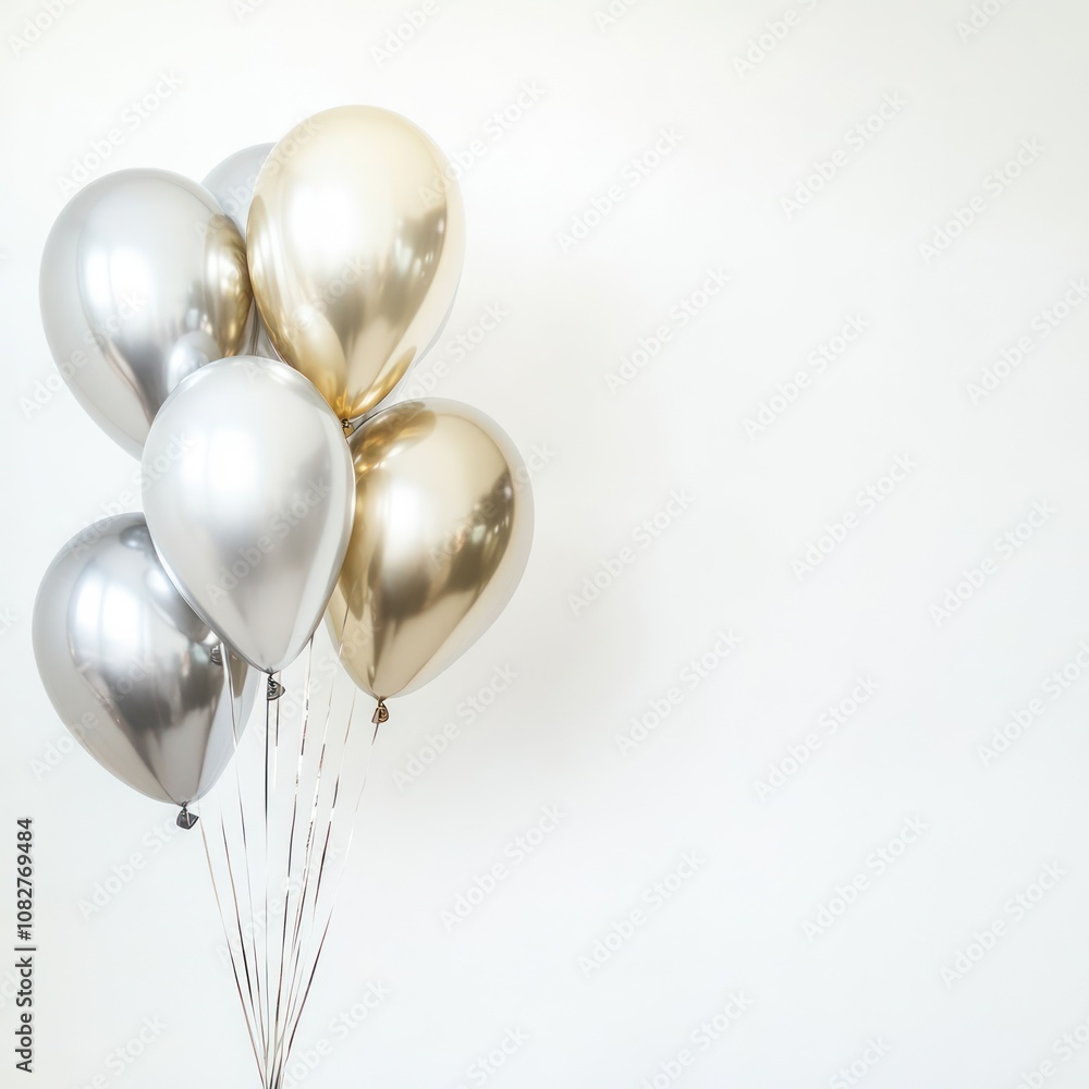 Festive balloons in silver and gold colors Festive balloons in silver and gold colors