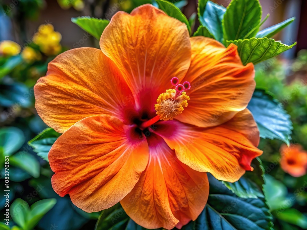 Vibrant Orange Hibiscus Flower in Macro Photography - Delicate Petals, Intricate Details, Nature Beauty, Floral Close-Up for Nature-Themed Projects, Botanical Art, Exotic Flora Inspiration Vibrant Orange Hibiscus Flower in Macro Photography - Delicate Petals, Intricate Details, Nature Beauty, Floral Close-Up for Nature-Themed Projects, Botanical Art, Exotic Flora Inspiration