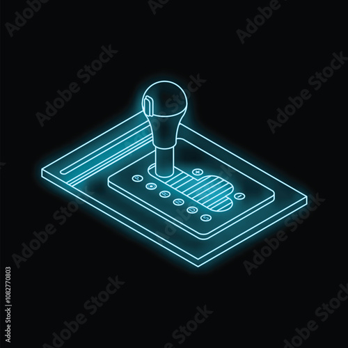 Glowing blue icon of a gear stick representing automatic transmission