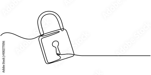 Continuous one line drawing of metal padlock. Padlock security sign symbol vector illustration, One continuous line drawing of padlock. Isolated on white background vector illustration. Pro vector.