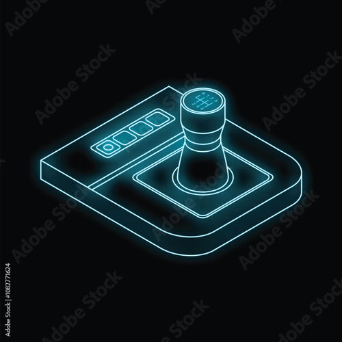 Neon gear stick is glowing on a dark background, representing the interior of a modern car