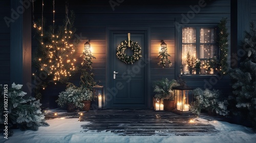 Cozy Christmas Porch with Lanterns and Lights