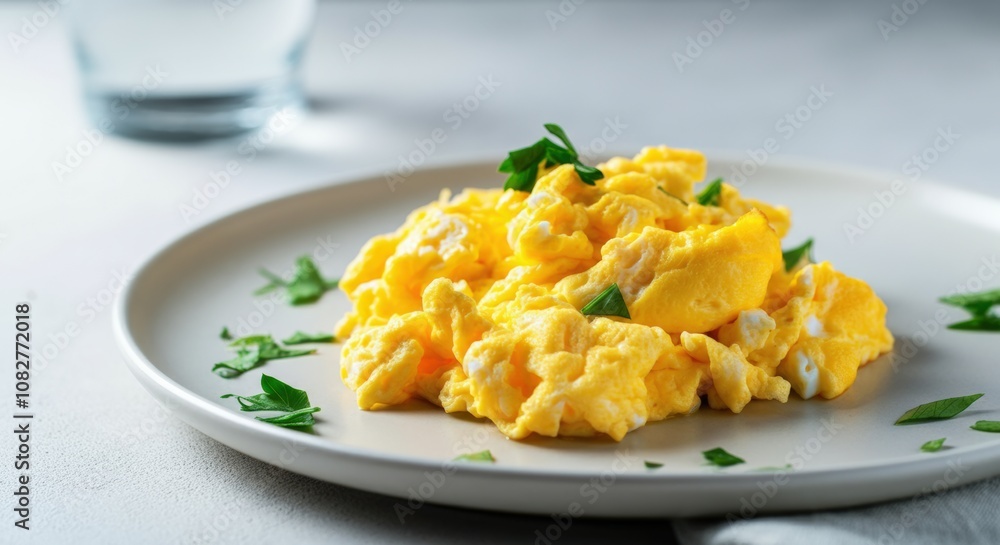 Scrambled Eggs with Herbs on White Plate Scrambled Eggs with Herbs on White Plate