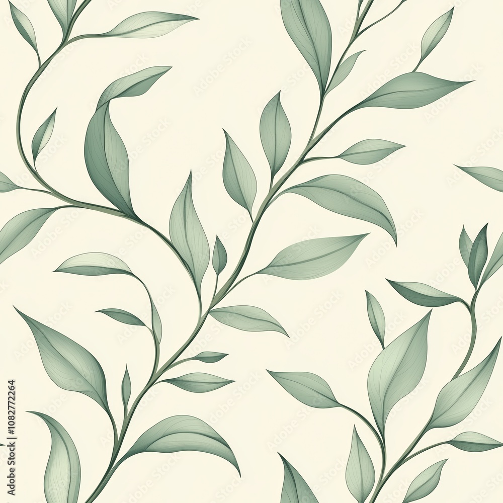 Soft green leaves on beige seamless pattern. Natural and calm design Soft green leaves on beige seamless pattern. Natural and calm design