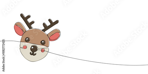 A single line drawing of a deer snout. Continuous line Santa Claus's reindeer icon in color. One line icon. Vector illustration.