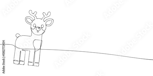 A single line drawing of a Santa Claus's reindeer. Continuous line deer icon. One line icon. Vector illustration.
