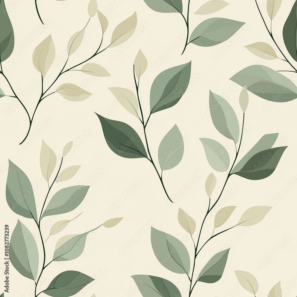 Minimalist leaf branches on beige background. Seamless pattern Minimalist leaf branches on beige background. Seamless pattern