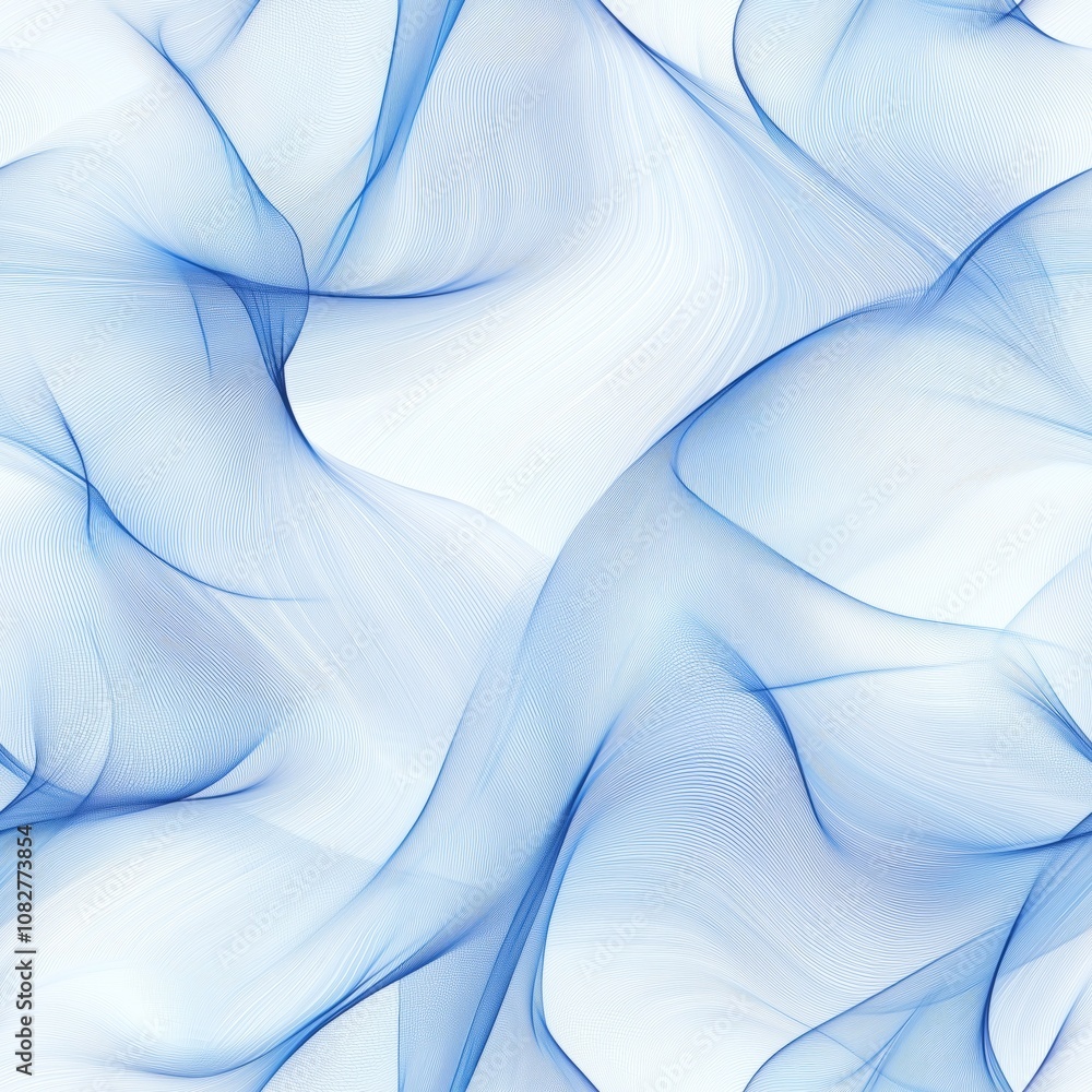 Fototapeta premium Blue abstract wave lines forming soft shapes. Seamless pattern
