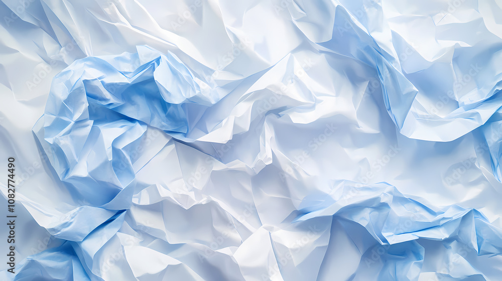 A close-up abstract texture of crumpled blue and white paper, evoking concepts of chaos, movement, change, and the ephemeral nature of things. Ephemeral. Illustration A close-up abstract texture of crumpled blue and white paper, evoking concepts of chaos, movement, change, and the ephemeral nature of things. Ephemeral. Illustration