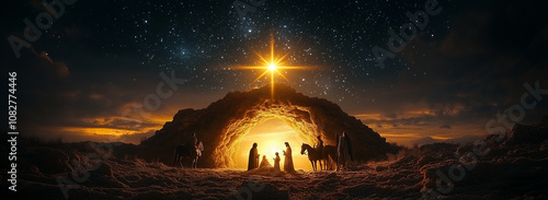 Siluetas navideñas bajo un cielo estrellado: la sagrada familia y los Reyes Magos simbolizan la luz de la temporada.
