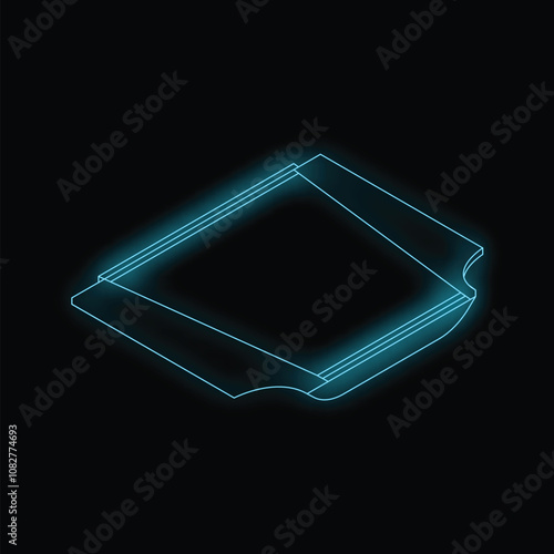 Neon blue contour of a processor on a black background