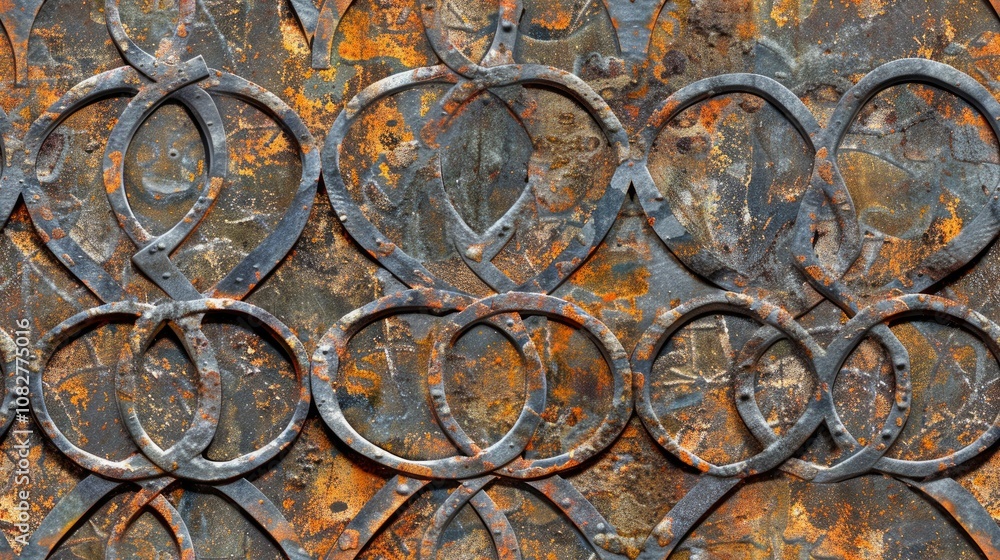 Rusty, textured surface with overlapping circular patterns Rusty, textured surface with overlapping circular patterns