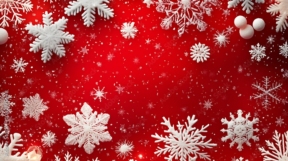 Festive Snowflakes on Red Background Festive Snowflakes on Red Background