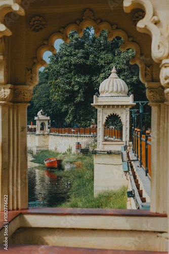 Canvas Print Beautiful images of Lakhota Lake and the historic Lakhota Palace Museum in Jamnagar, Gujarat