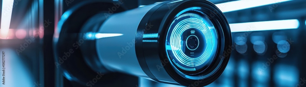 Biometric scanner glowing blue as a user verifies identity for access in a high-security facility Biometric scanner glowing blue as a user verifies identity for access in a high-security facility