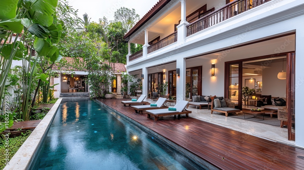 custom made wallpaper toronto digitalA modern villa with a swimming pool and a patio.