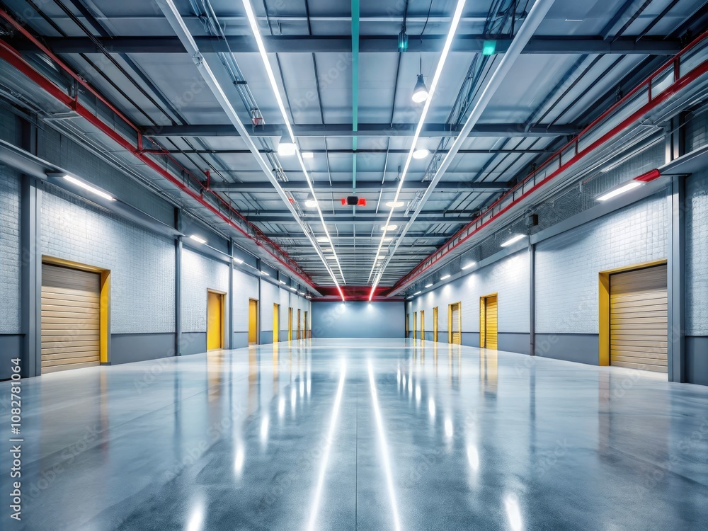 Modern Industrial Corridor with Gray Concrete Floor and Ceiling, Abstract Exhibition Space, Minimalist Design for Business Events, Empty Hall with Blank Walls, 3D Rendered Interior Modern Industrial Corridor with Gray Concrete Floor and Ceiling, Abstract Exhibition Space, Minimalist Design for Business Events, Empty Hall with Blank Walls, 3D Rendered Interior