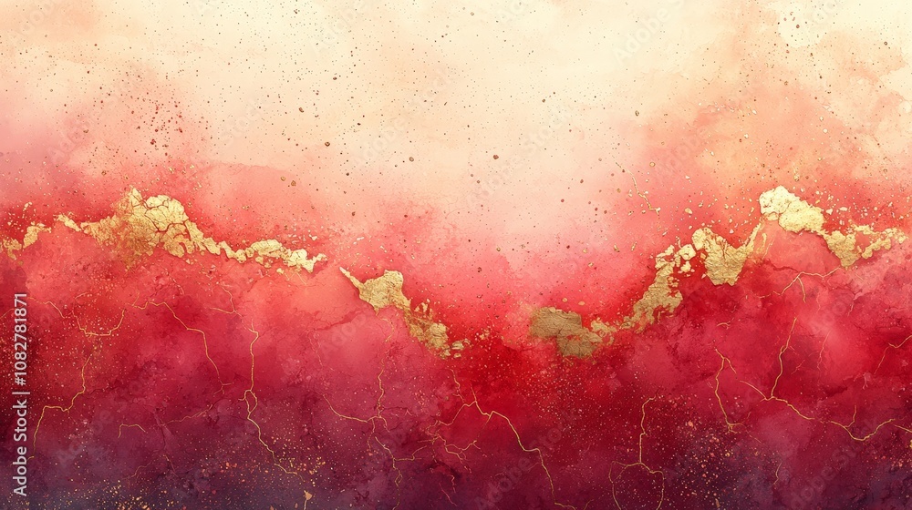 A vibrant abstract artwork featuring rich reds and gold accents. A vibrant abstract artwork featuring rich reds and gold accents.