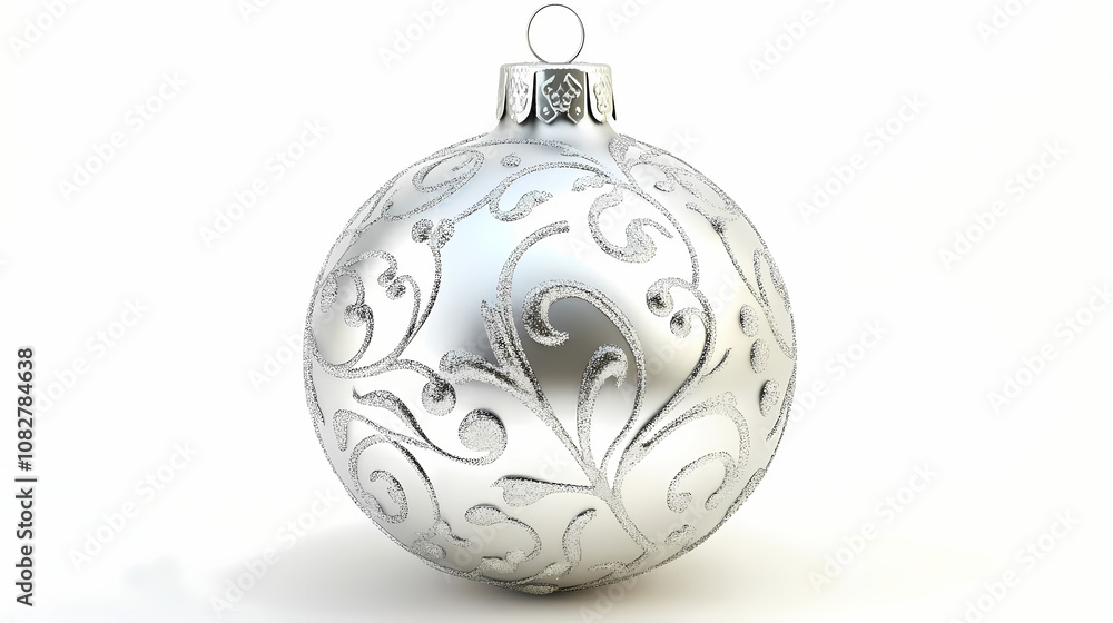 Silver christmas ornament. new year bauble decoration isolated on white. Ornamented. Illustration Silver christmas ornament. new year bauble decoration isolated on white. Ornamented. Illustration
