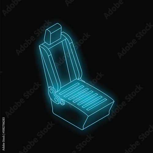 Wireframe of a car seat glowing on a black background