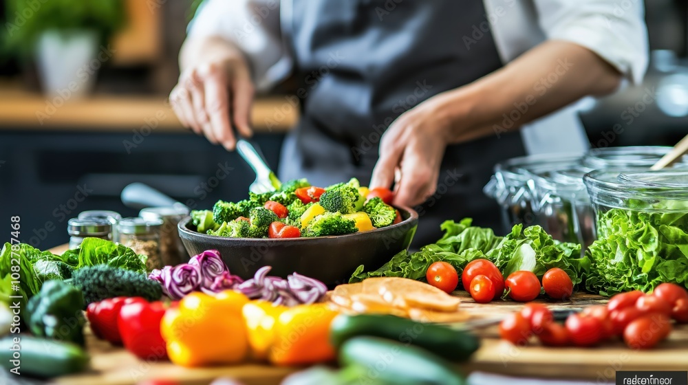 Close-Up of a Joyful Senior Woman Preparing a Fresh Salad in a Modern Kitchen with Colorful Vegetables and Ingredients Close-Up of a Joyful Senior Woman Preparing a Fresh Salad in a Modern Kitchen with Colorful Vegetables and Ingredients