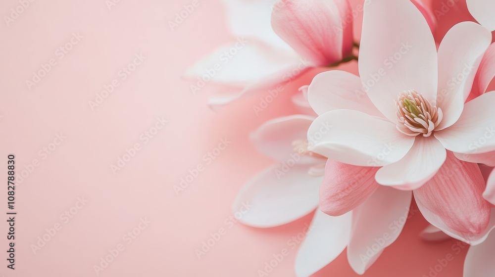 Delicate Pink and White Magnolia Flowers on Soft Pink Background Capturing the Essence of Spring and Natural Beauty in Floral Arrangement Delicate Pink and White Magnolia Flowers on Soft Pink Background Capturing the Essence of Spring and Natural Beauty in Floral Arrangement