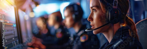 Emergency response professionals in a high-tech call center, ready to assist the community