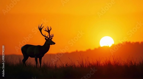 Majestic Deer Silhouetted Against a Vibrant Sunset