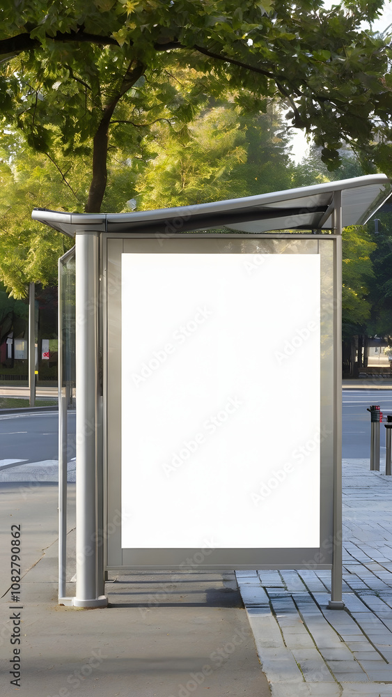 Billboard with White Space at a Bus Stop For Advertising Billboard with White Space at a Bus Stop For Advertising