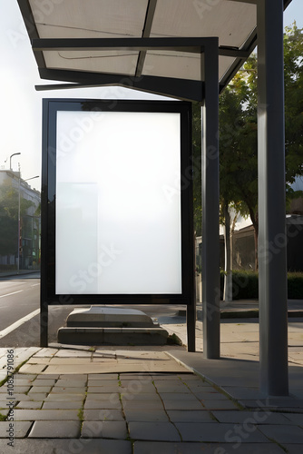 Billboard with White Space at a Bus Stop For Advertising photo